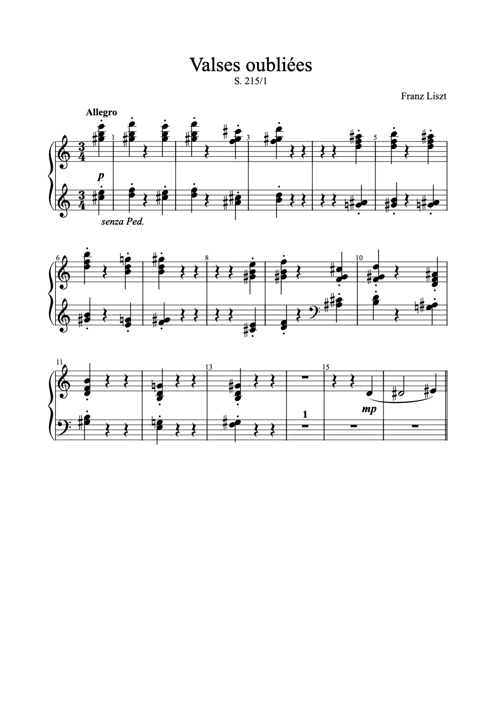 Sheet music preview for Valses Oubliées