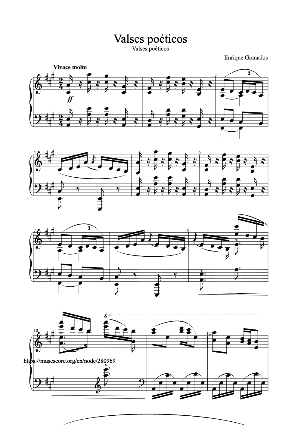 Sheet music preview for Valses Poéticos