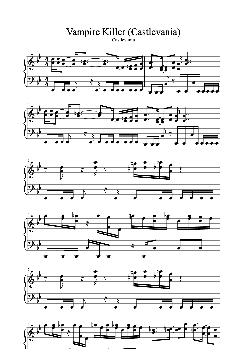 Sheet music preview for Vampire Killer