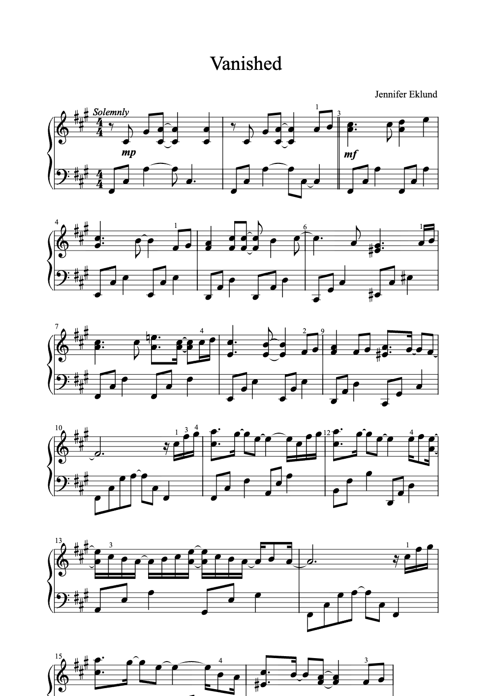 Sheet music preview for Vanished