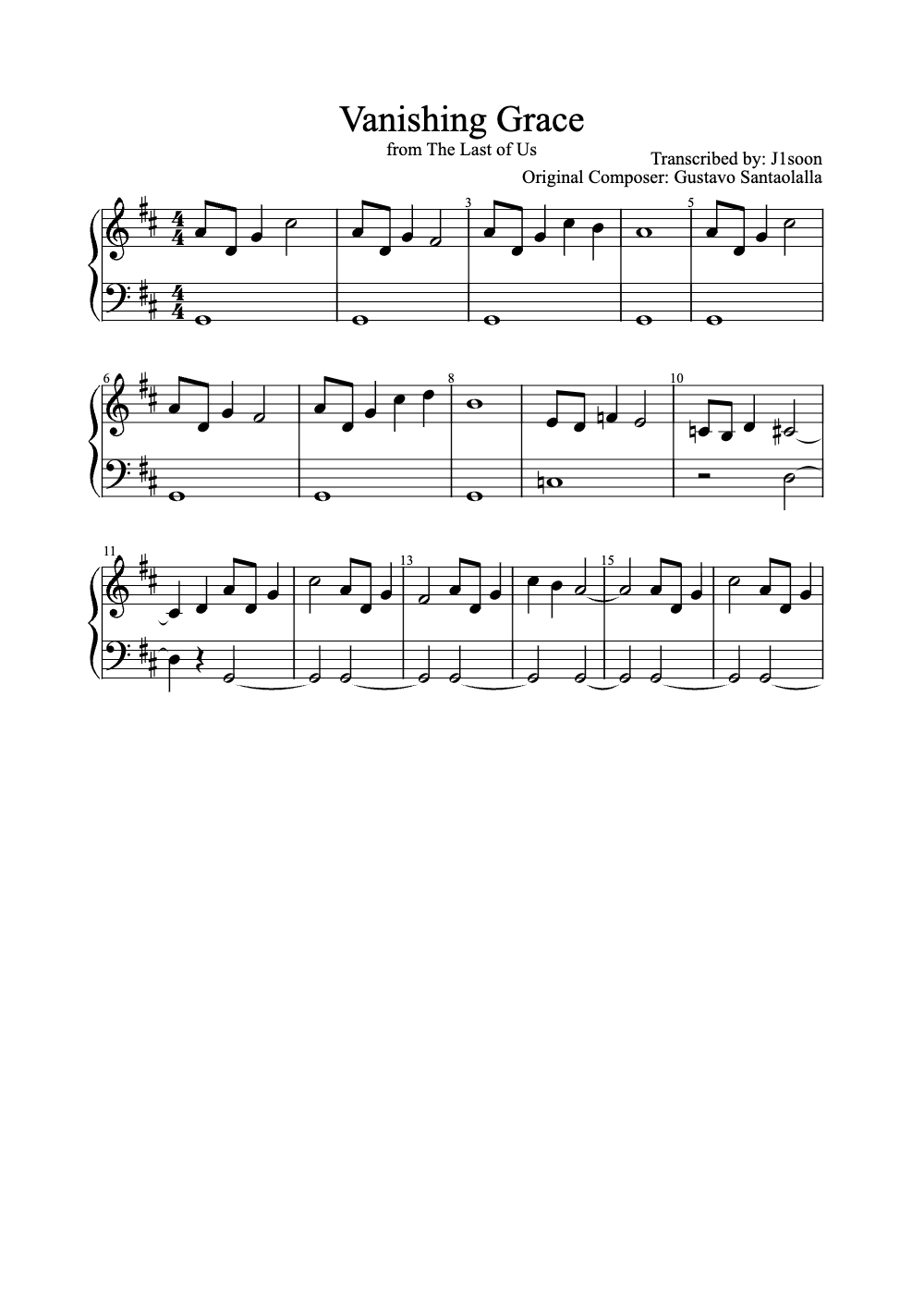 Sheet music preview for Vanishing Grace