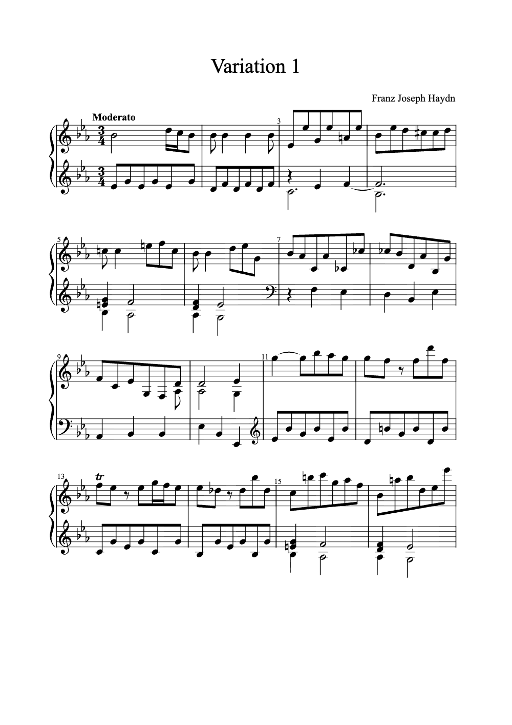 Sheet music preview for Variation 1