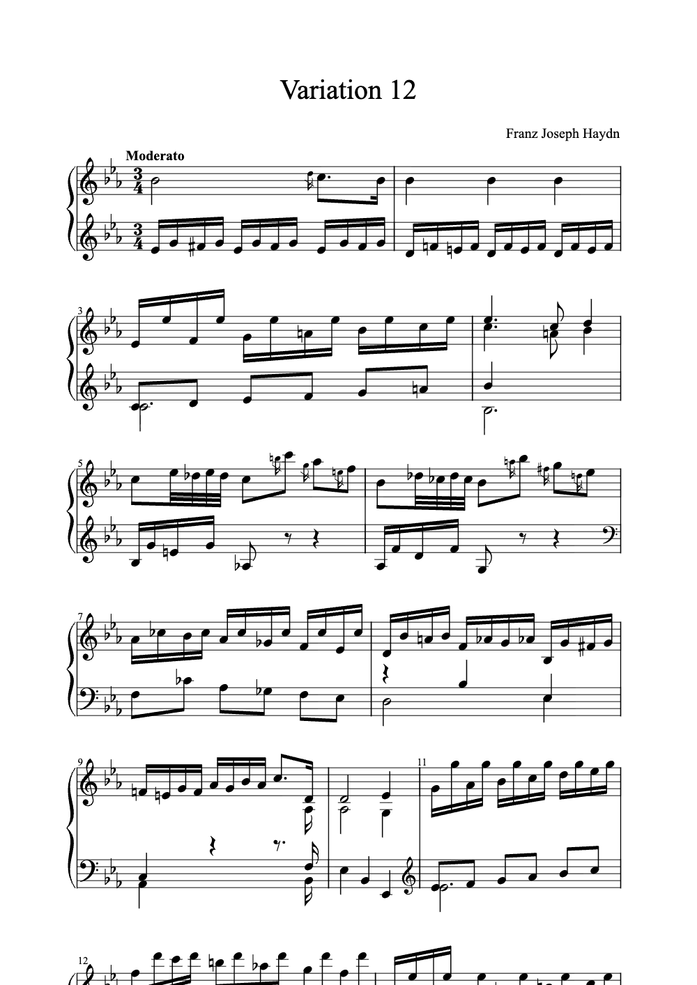 Sheet music preview for Variation 12