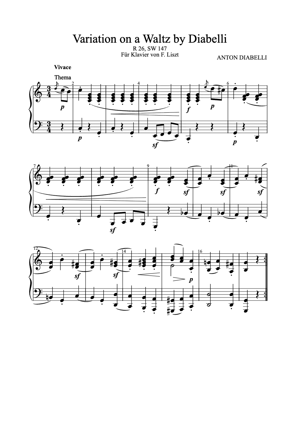 Sheet music preview for Variation on a Waltz by Diabelli