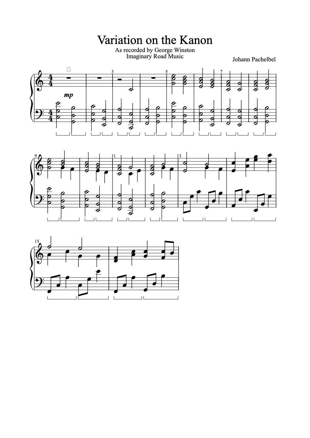 Sheet music preview for Variation on the Kanon