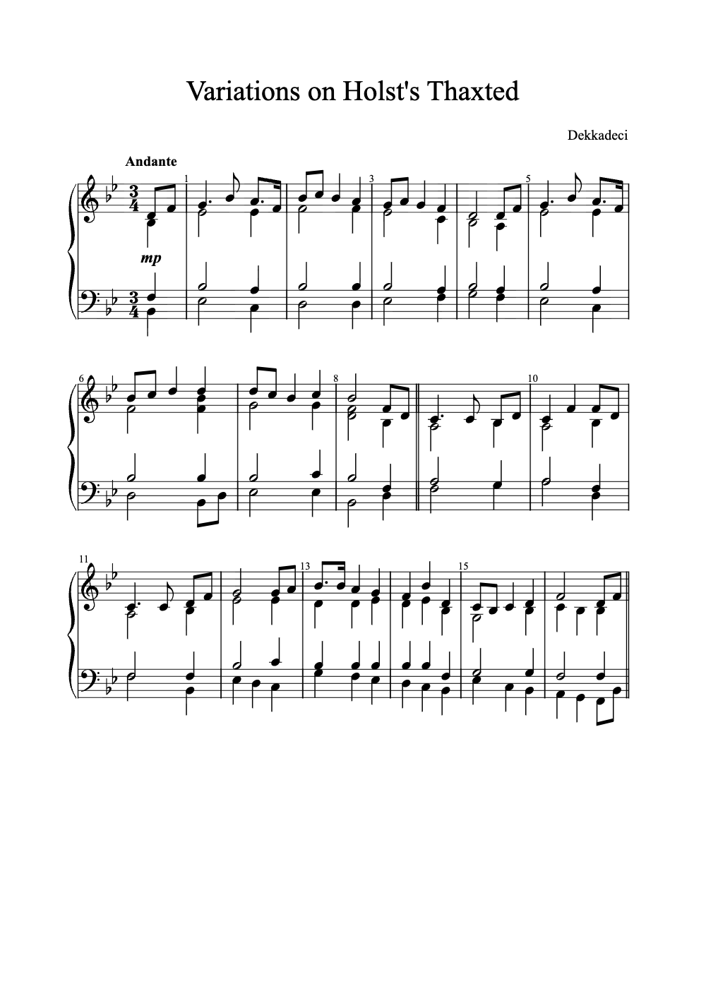 Sheet music preview for Variations on Holst's Thaxted