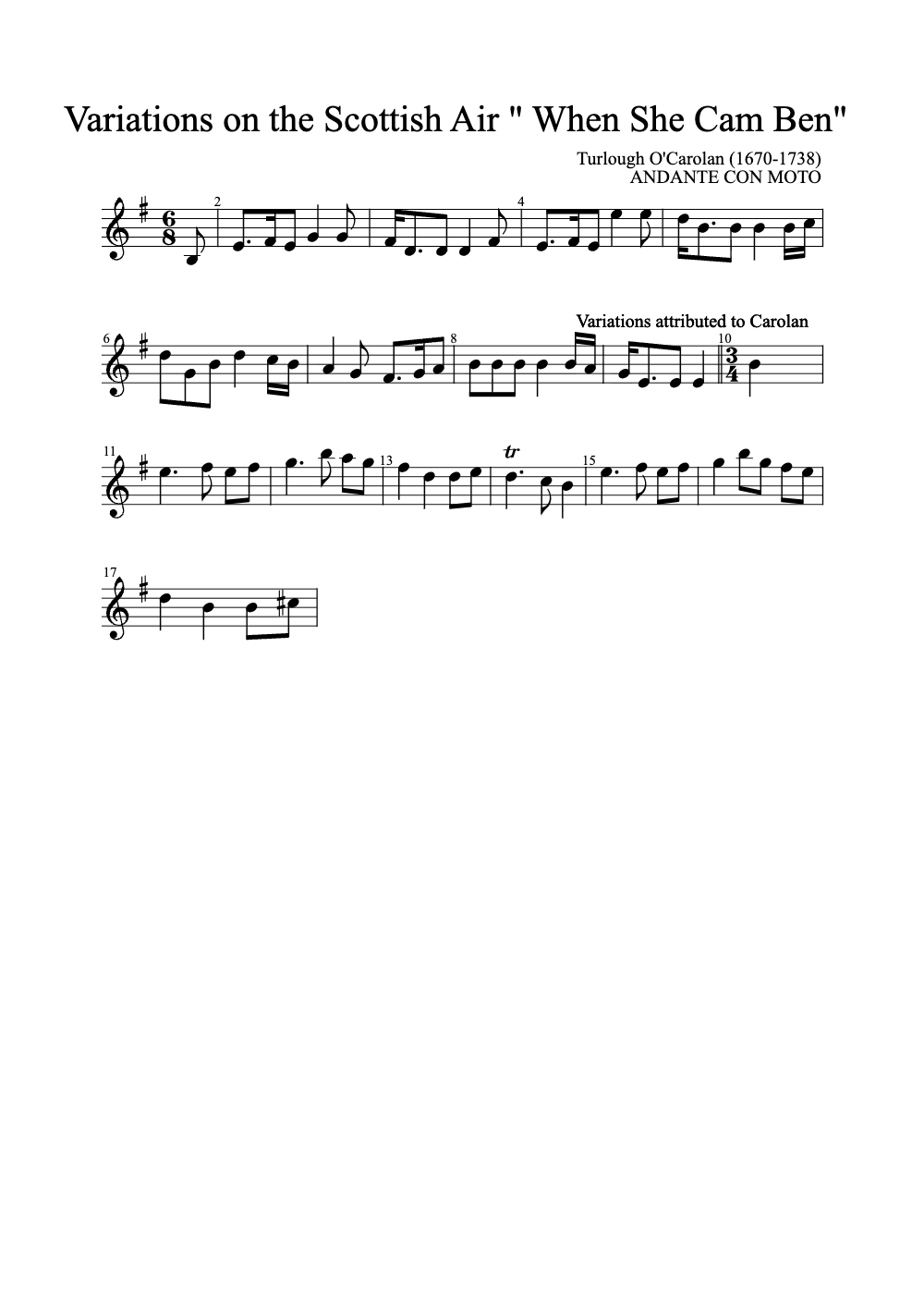 Sheet music preview for Variations on the Scottish Air 'When She Cam Ben'