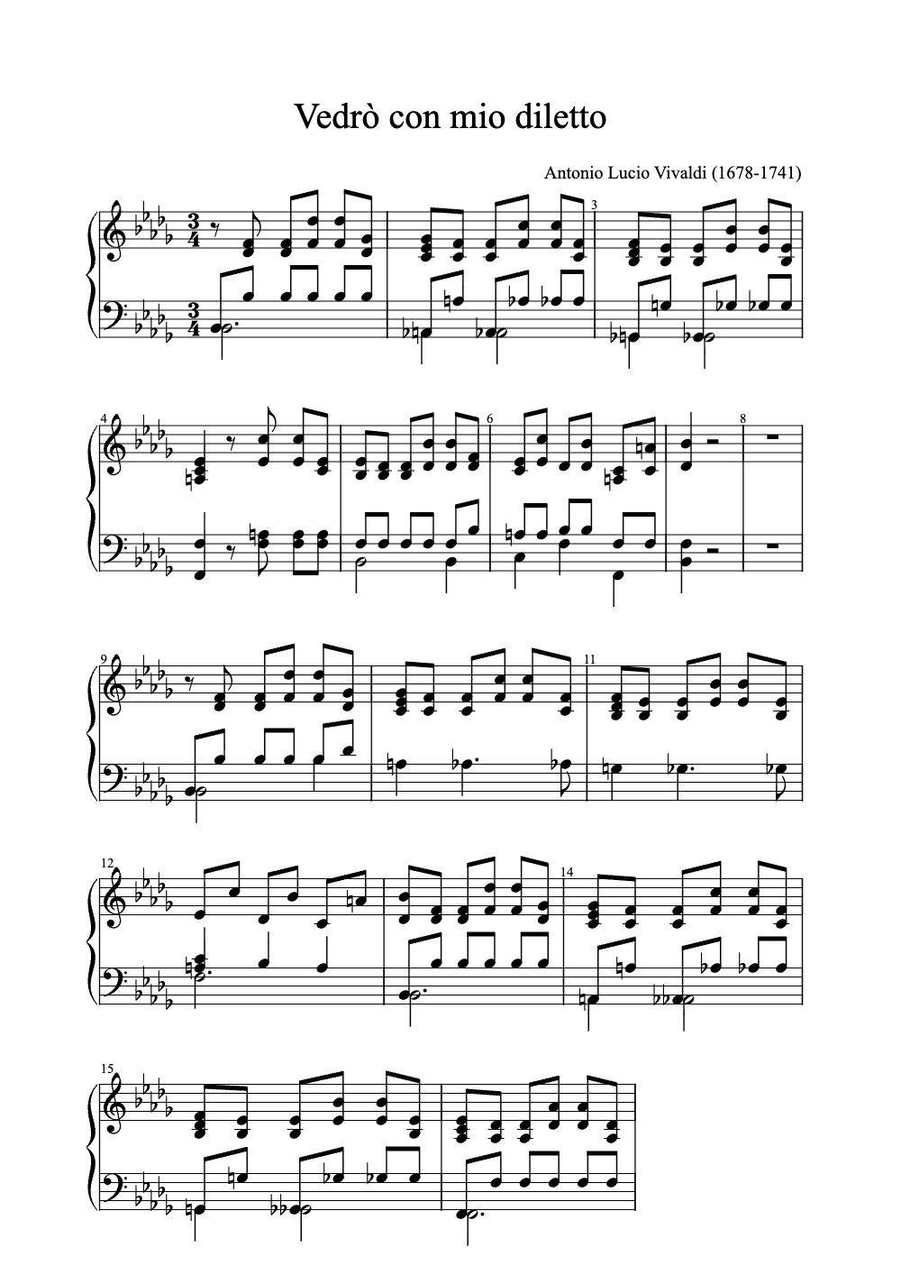 Sheet music preview for Vedrò Con Mio Diletto