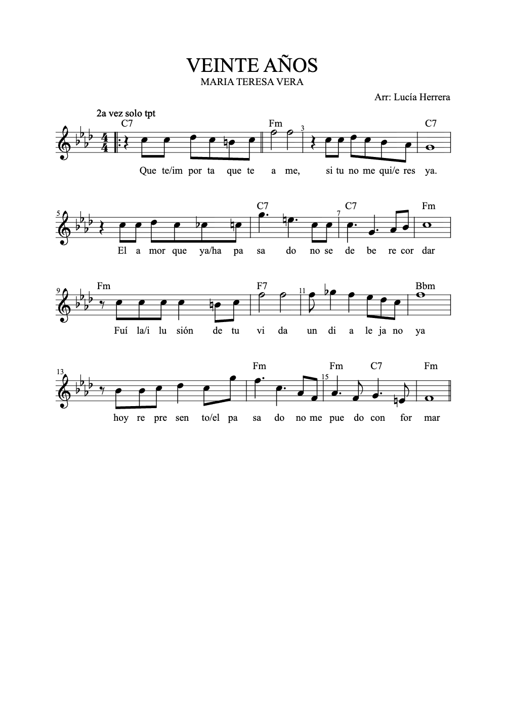 Sheet music preview for Veinte Años