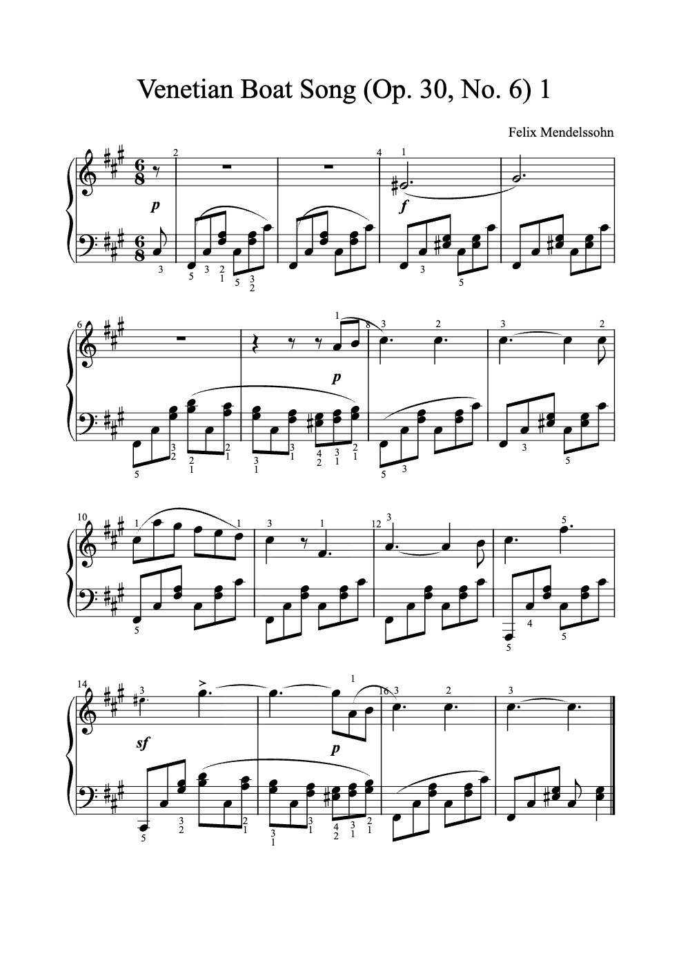 Sheet music preview for Venetian Boat Song