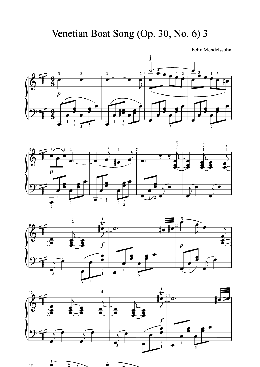 Sheet music preview for Venetian Boat Song