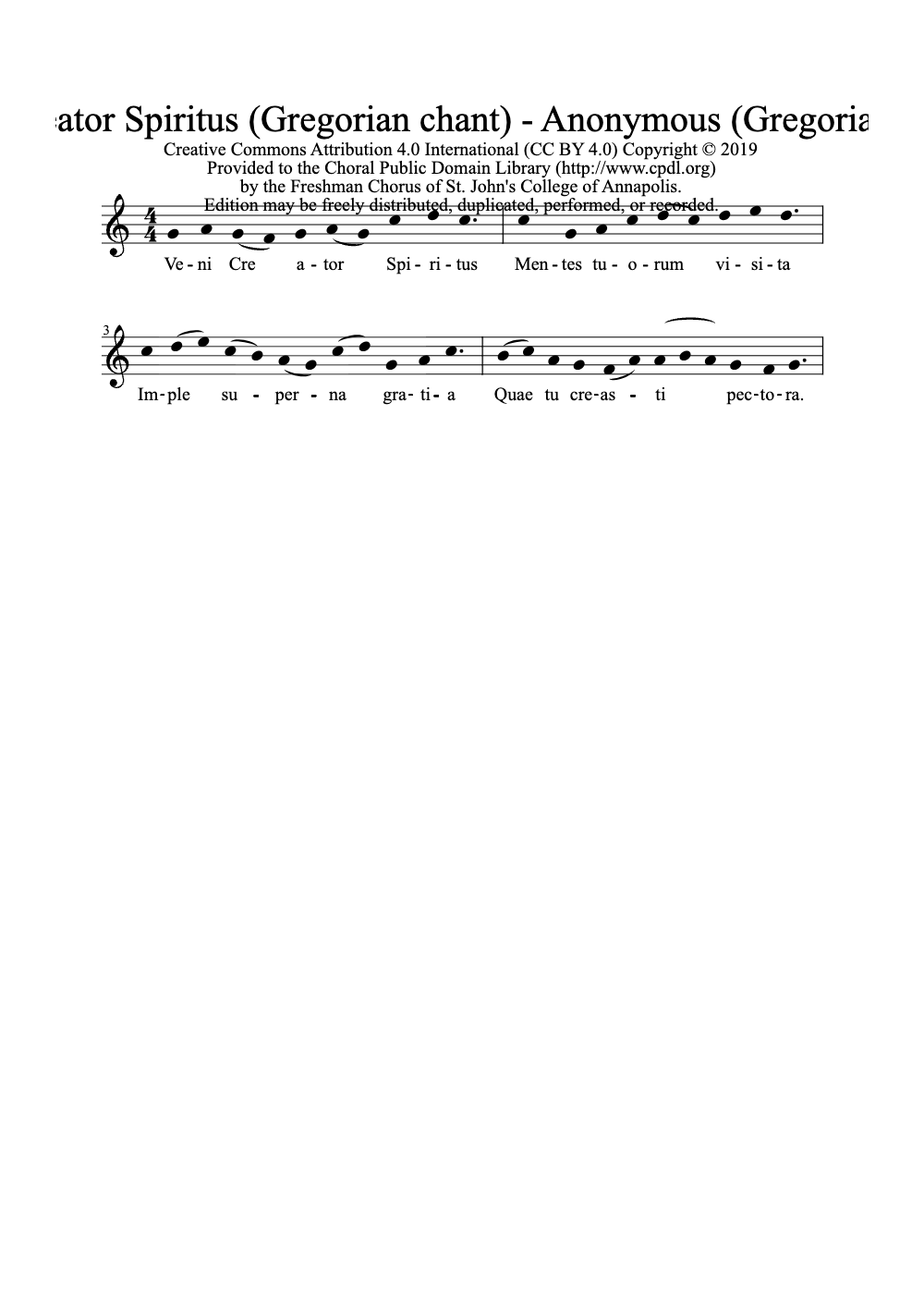 Sheet music preview for Veni Creator Spiritus