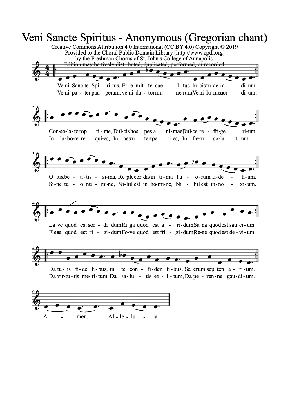 Sheet music preview for Veni Sancte Spiritus