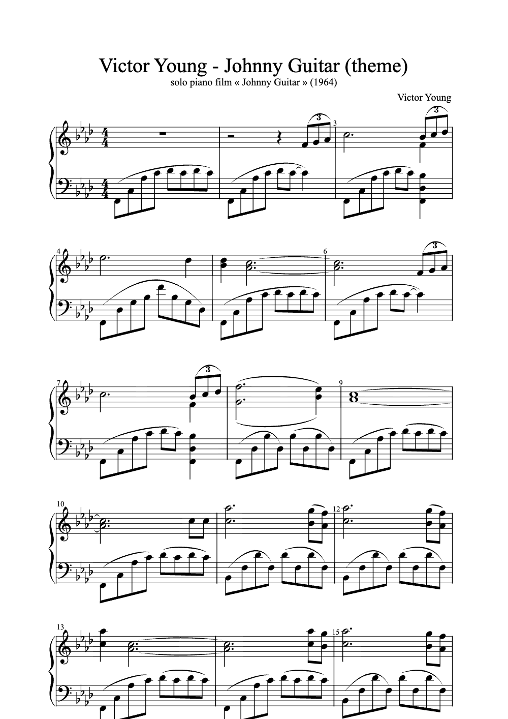 Sheet music preview for Johnny Guitar