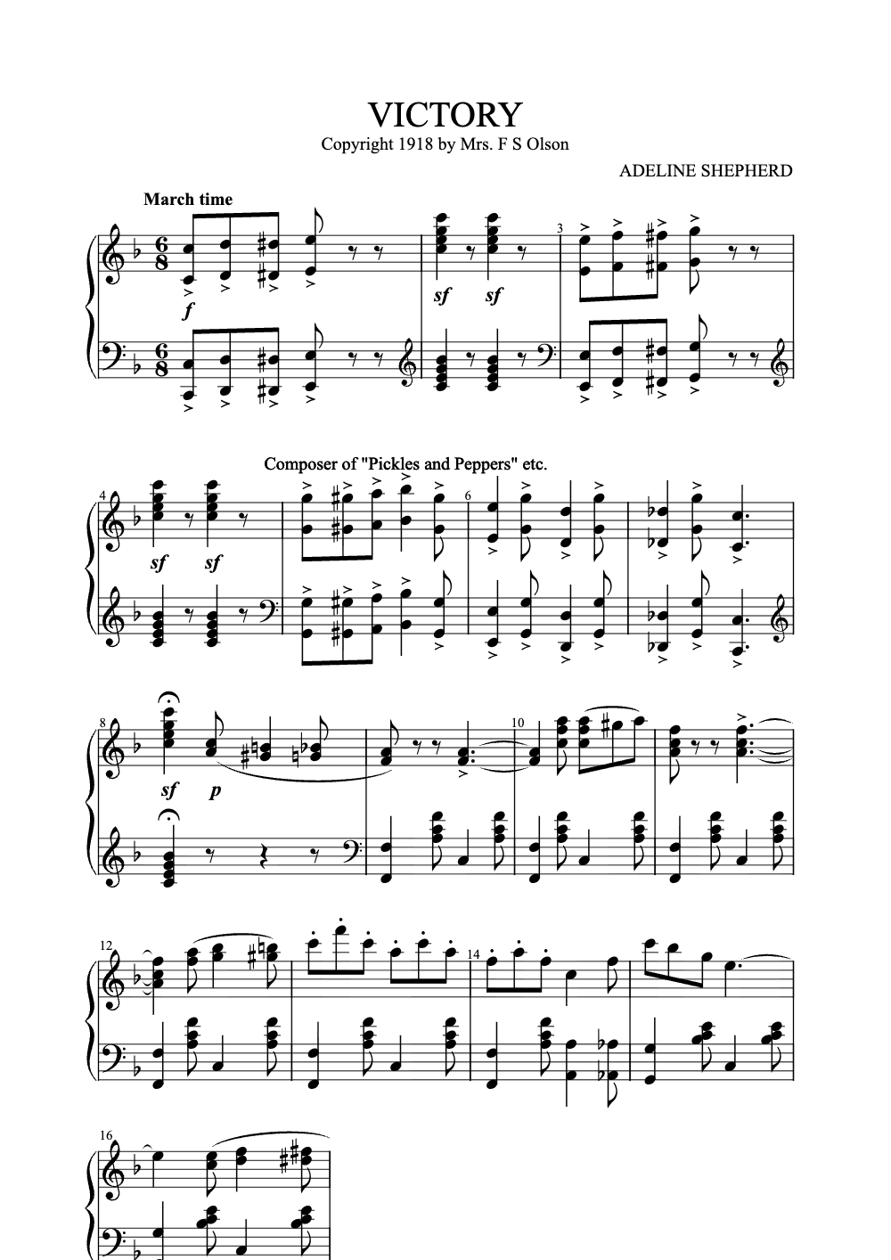 Sheet music preview for Victory