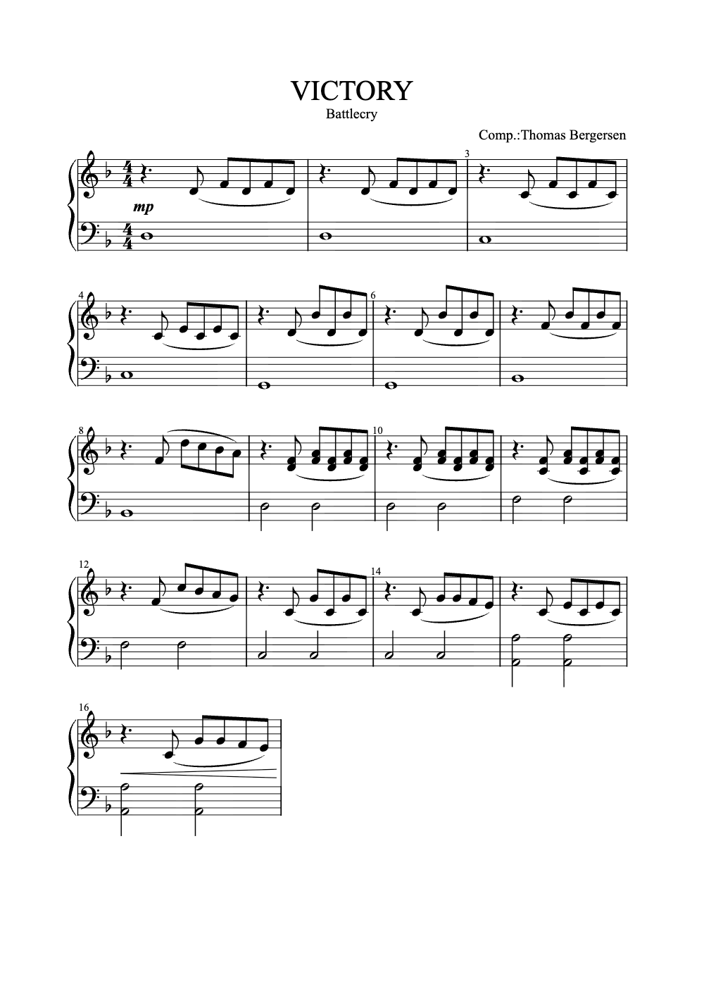 Sheet music preview for Victory