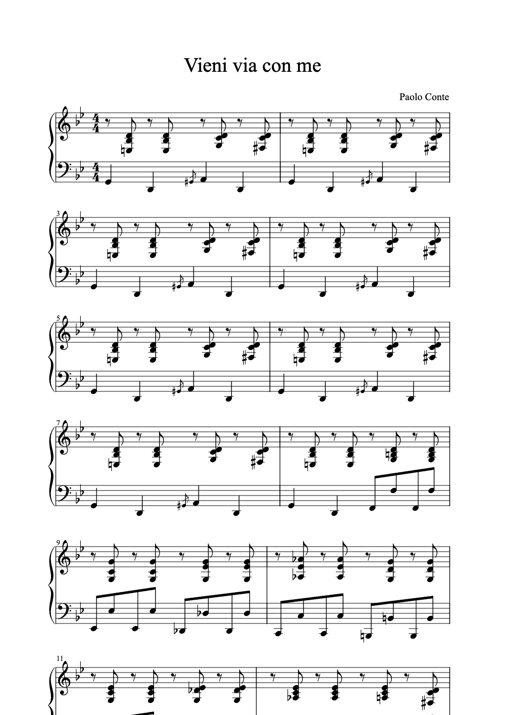 Sheet music preview for Vieni Via Con Me