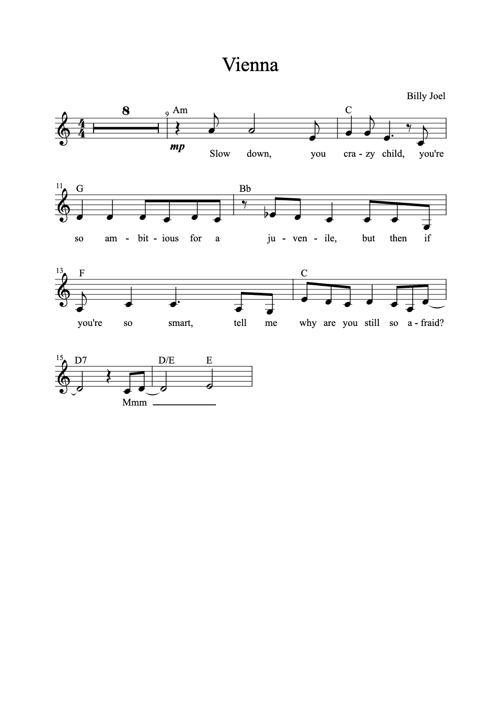 Sheet music preview for Vienna