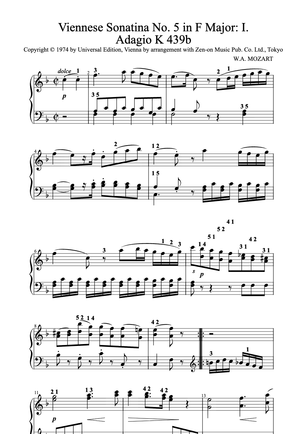Sheet music preview for Viennese Sonatina No. 5 in F Major: I. Adagio