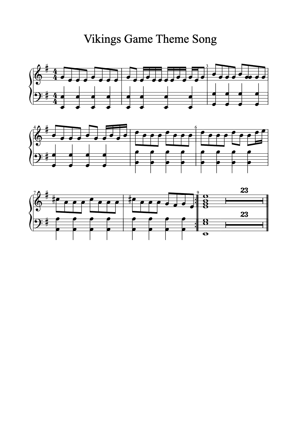 Sheet music preview for Vikings Game Theme Song