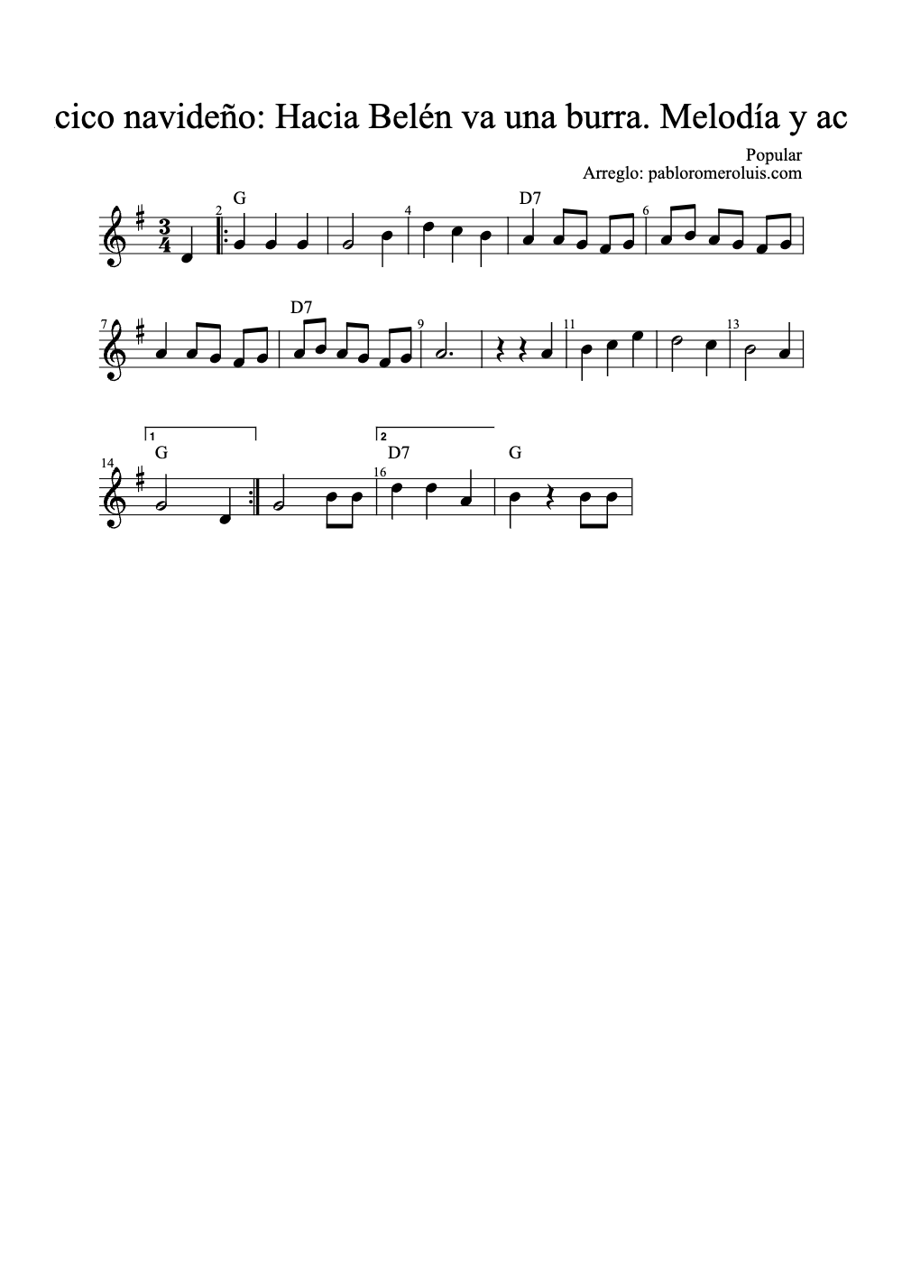 Sheet music preview for Hacia Belén Va Una Burra