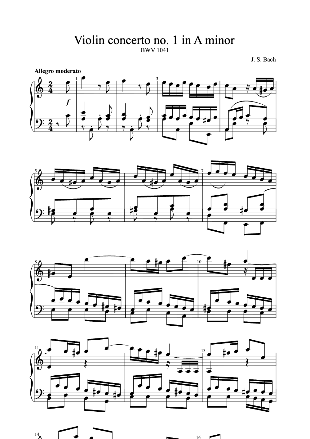 Sheet music preview for Violin Concerto No. 1 in A Minor