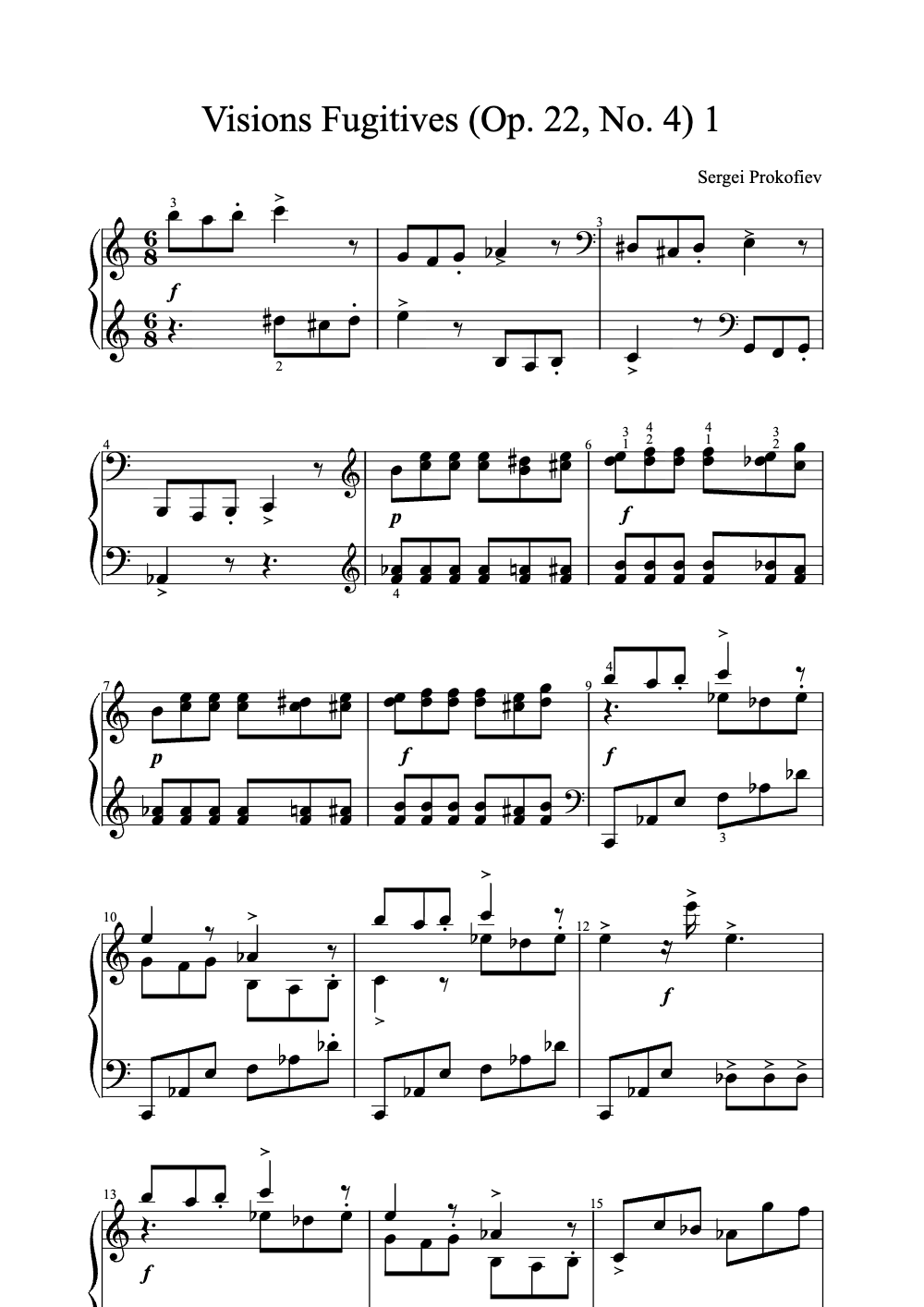 Sheet music preview for Visions Fugitives