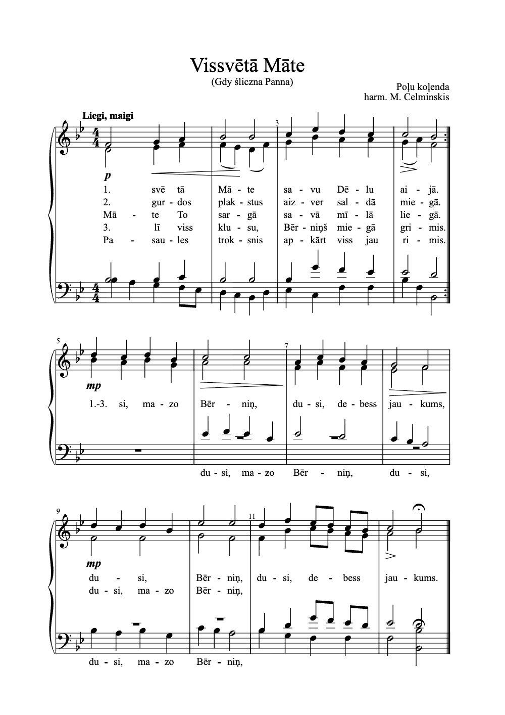 Sheet music preview for Vissvētā Māte