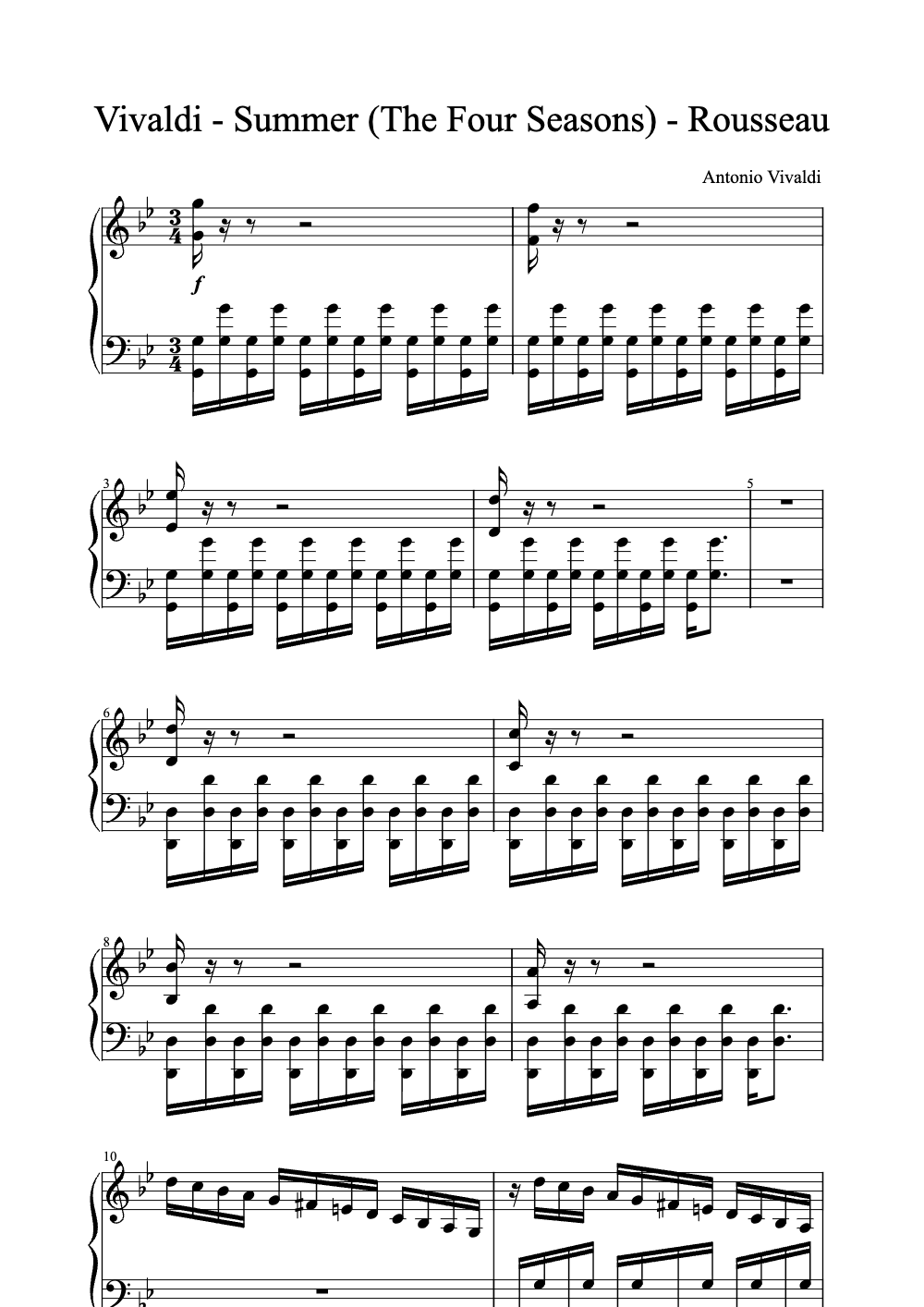 Sheet music preview for Vivaldi - Summer (The Four Seasons) - Rousseau