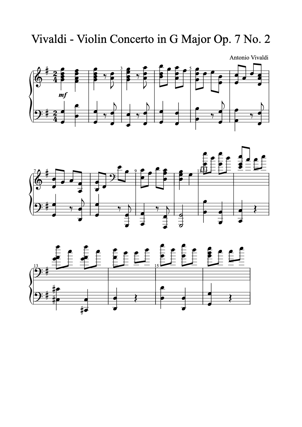 Sheet music preview for Violin Concerto in G Major, Op. 7 No. 2