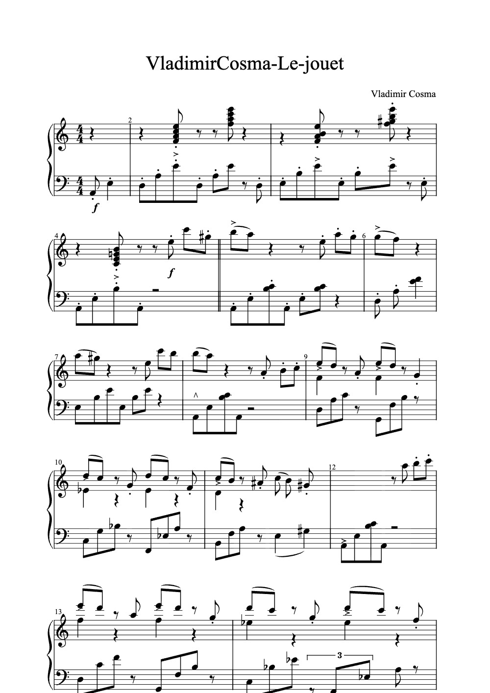 Sheet music preview for Le Jouet