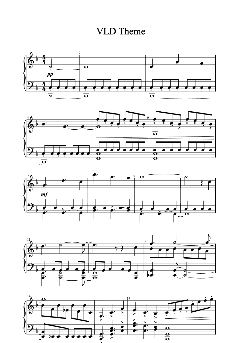 Sheet music preview for VLD Theme