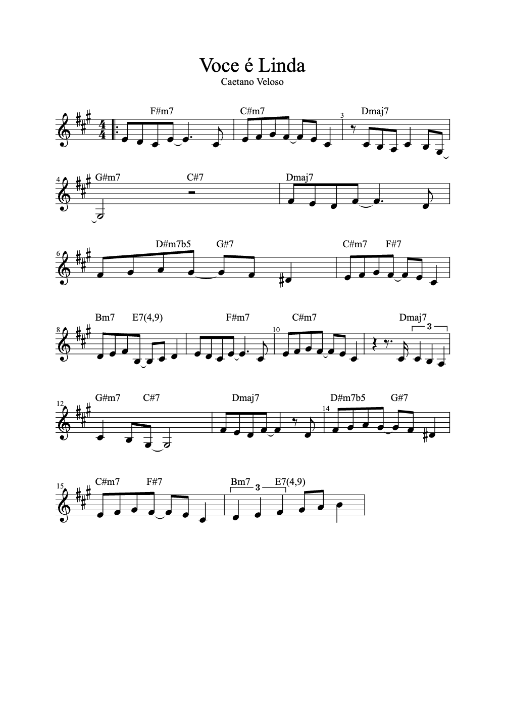 Sheet music preview for Você é Linda