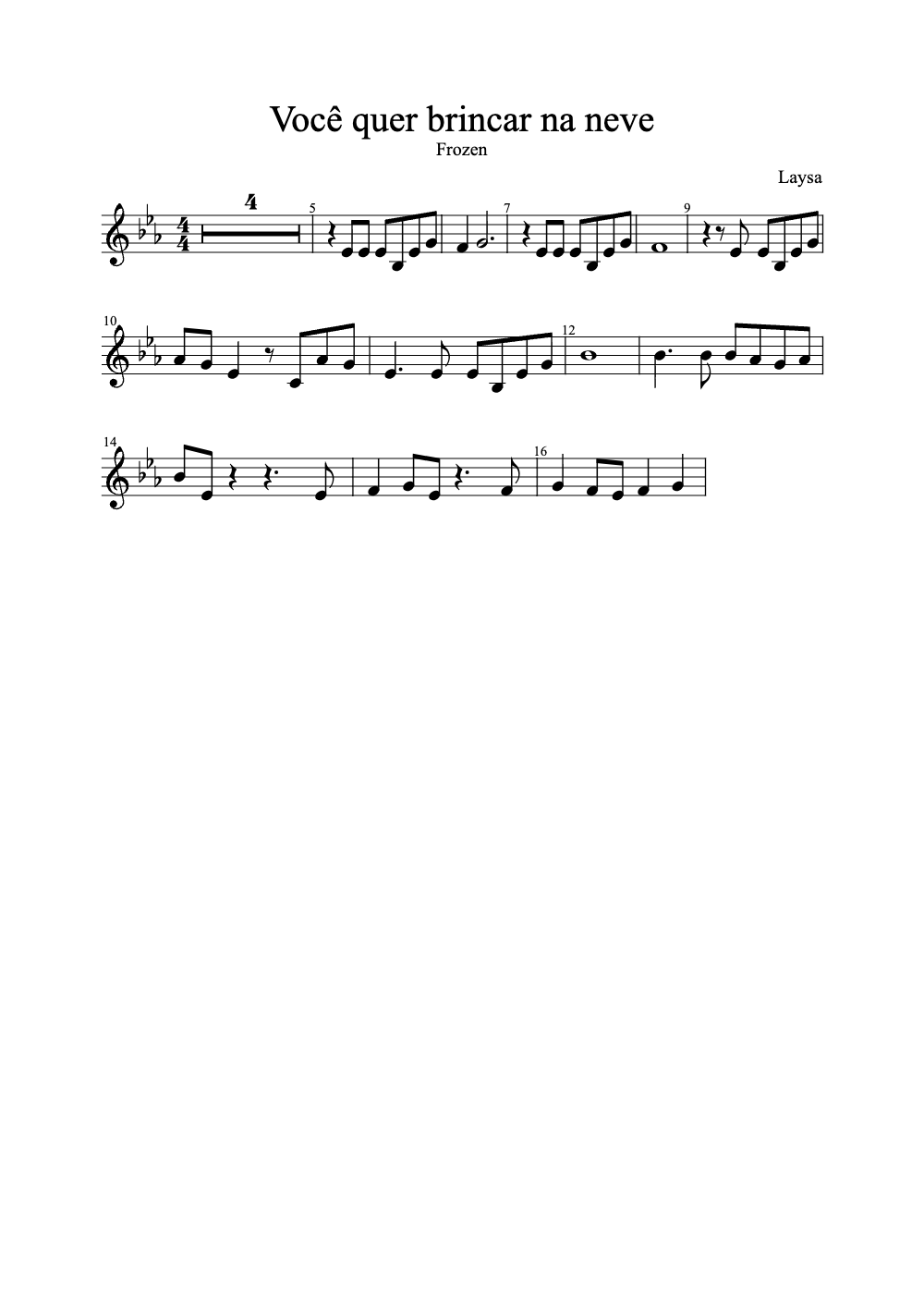 Sheet music preview for Você Quer Brincar na Neve