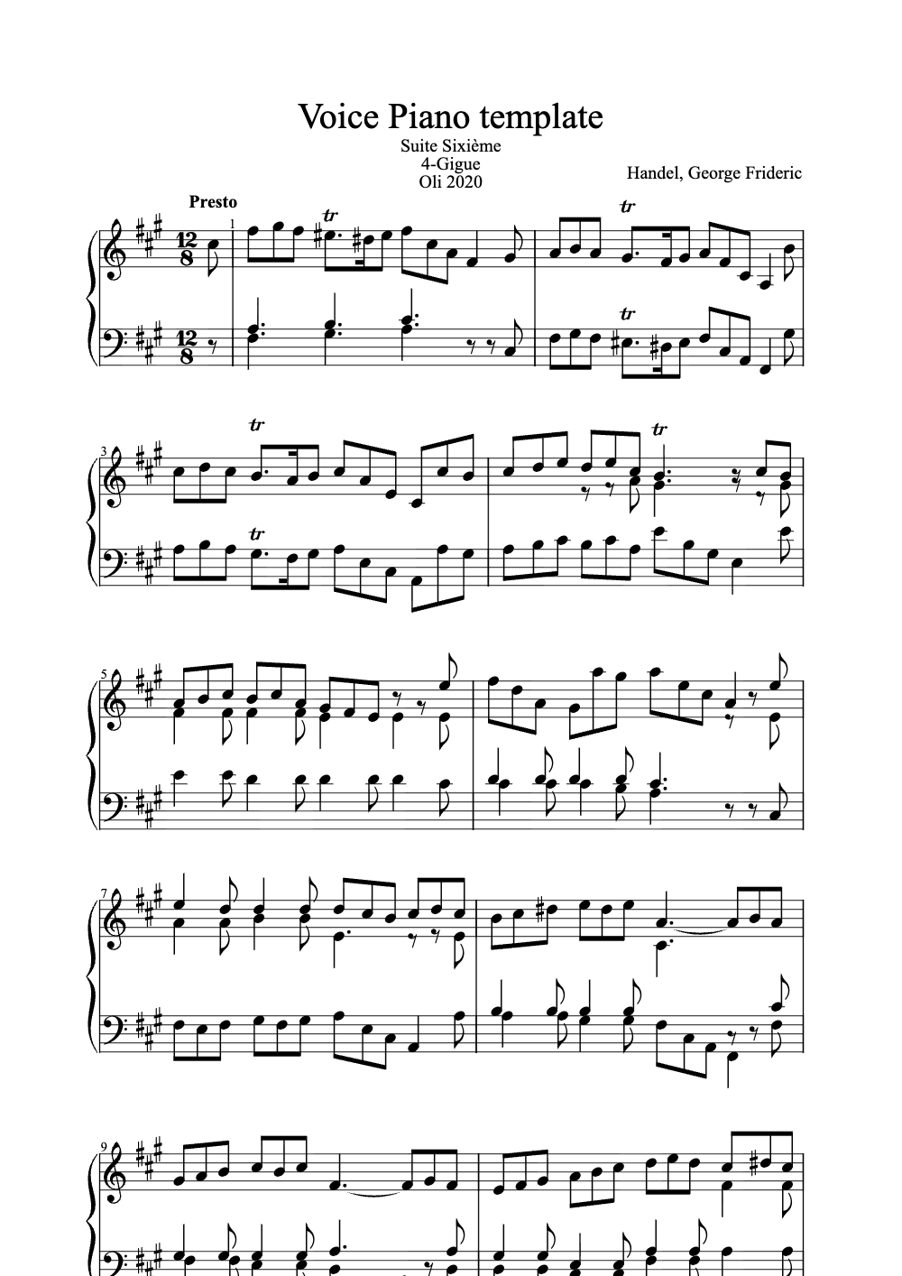 Sheet music preview for Voice Piano Template