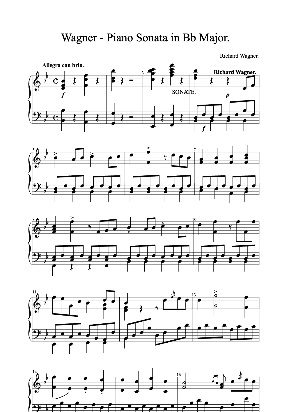 Sheet music preview for Piano Sonata in B♭ Major