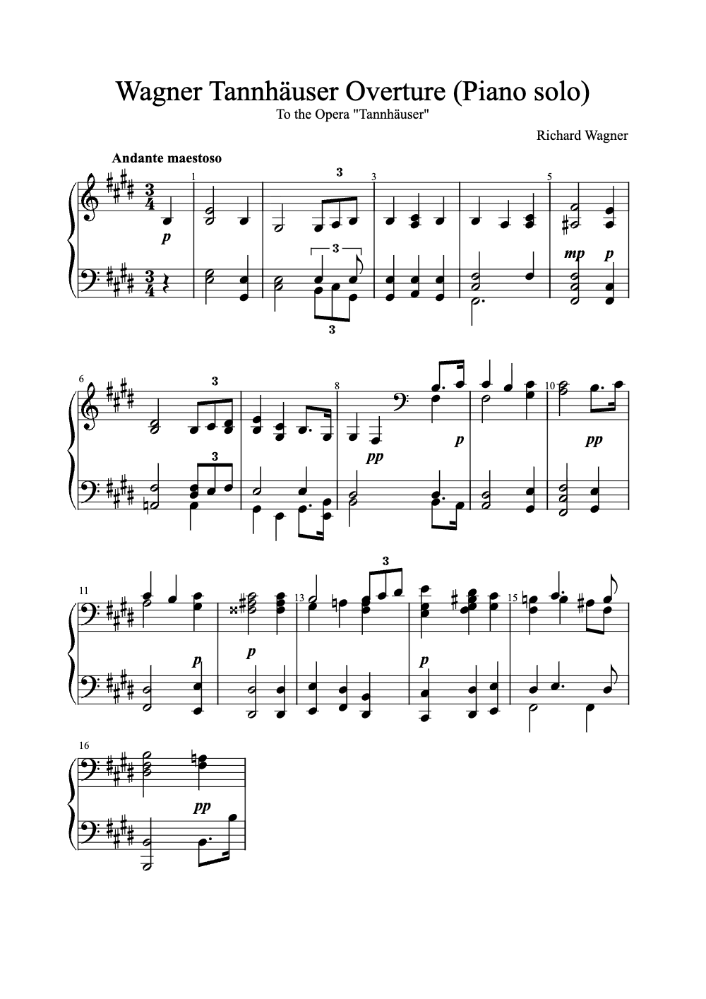 Sheet music preview for Tannhäuser Overture