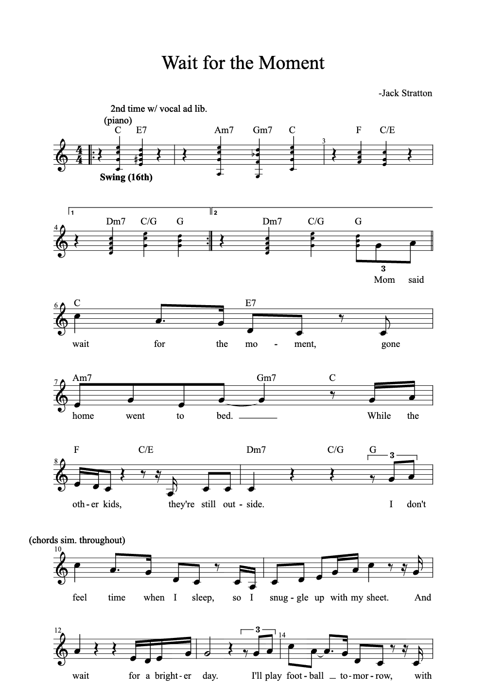 Sheet music preview for Wait for the Moment