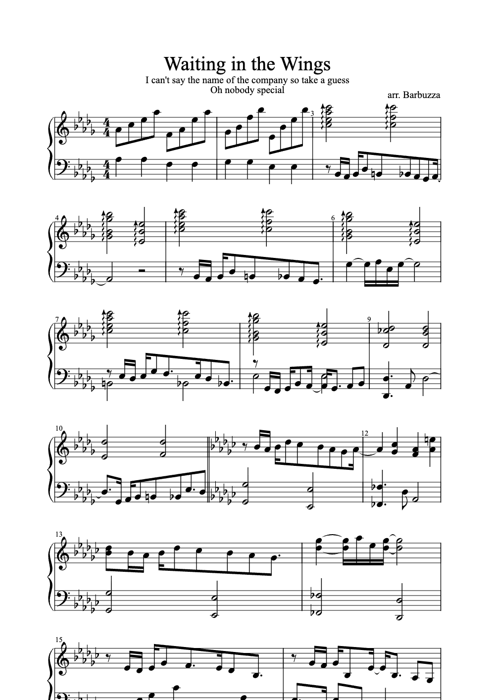 Sheet music preview for Waiting in the Wings