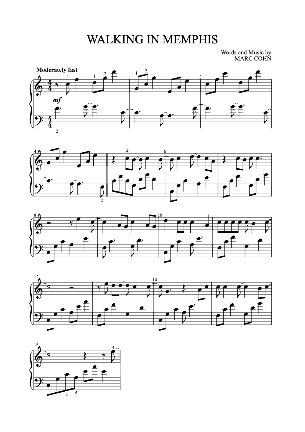 Sheet music preview for Walking in Memphis
