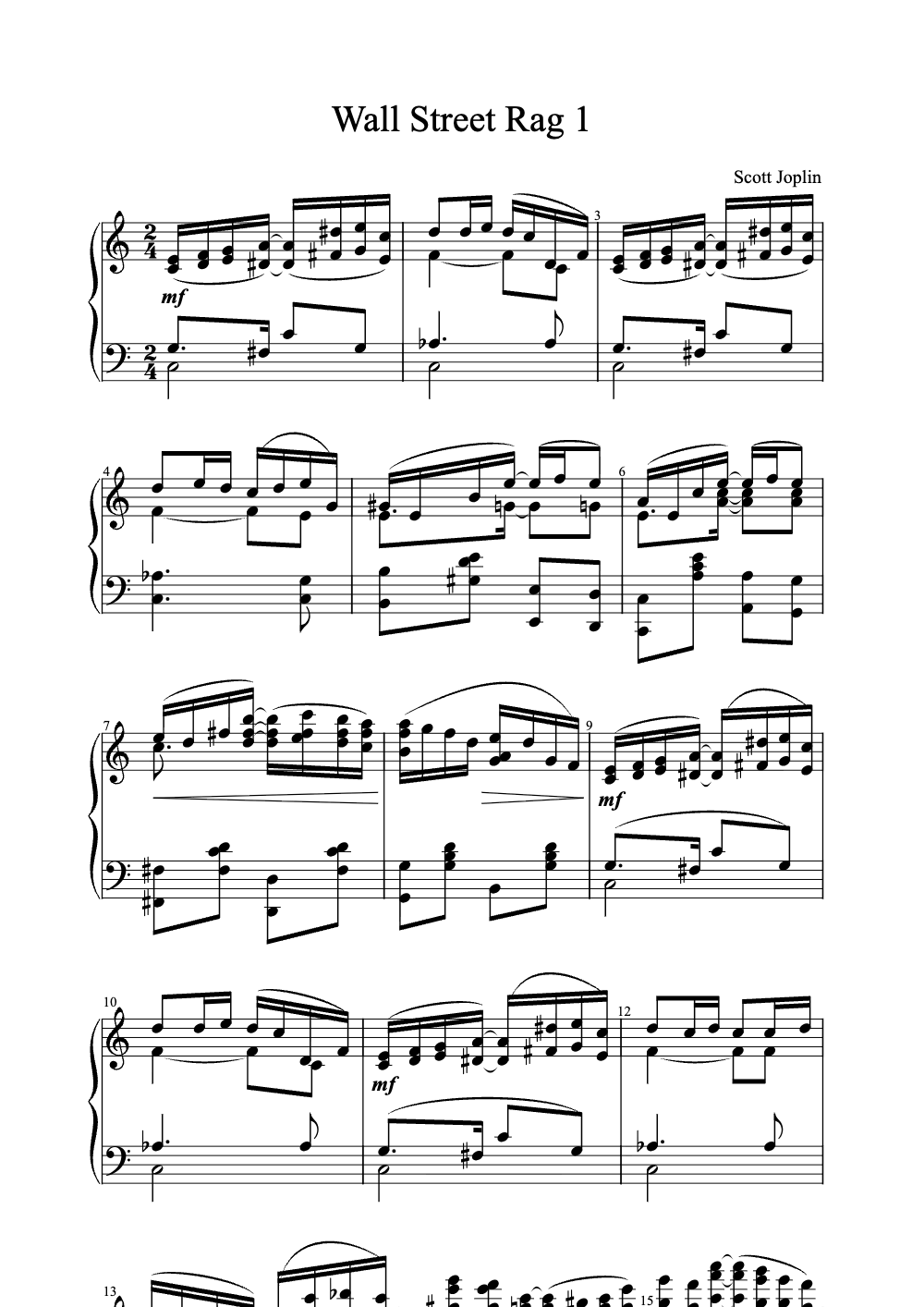 Sheet music preview for Wall Street Rag