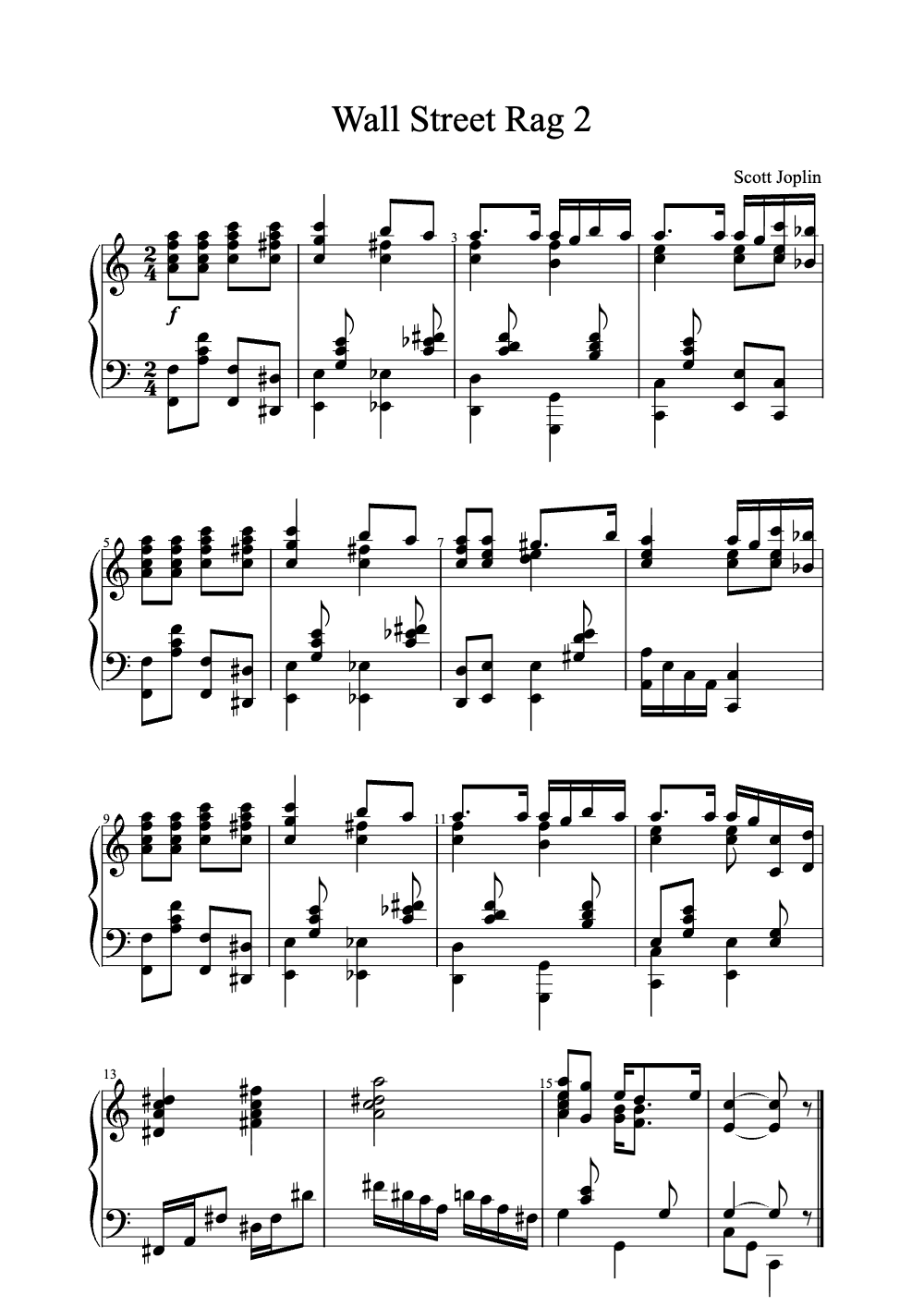 Sheet music preview for Wall Street Rag