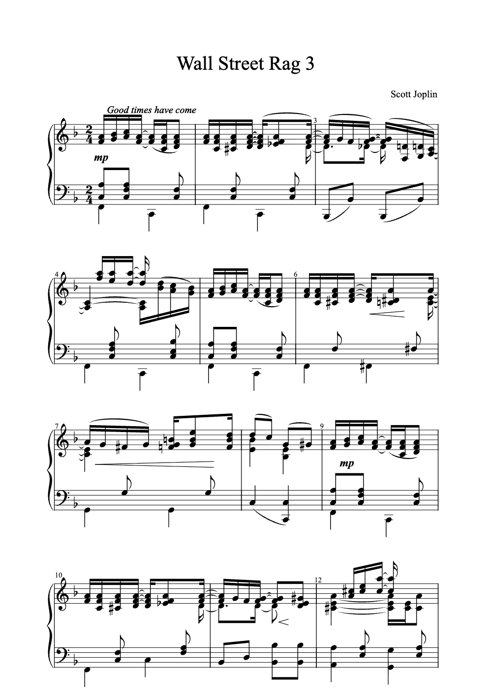 Sheet music preview for Wall Street Rag