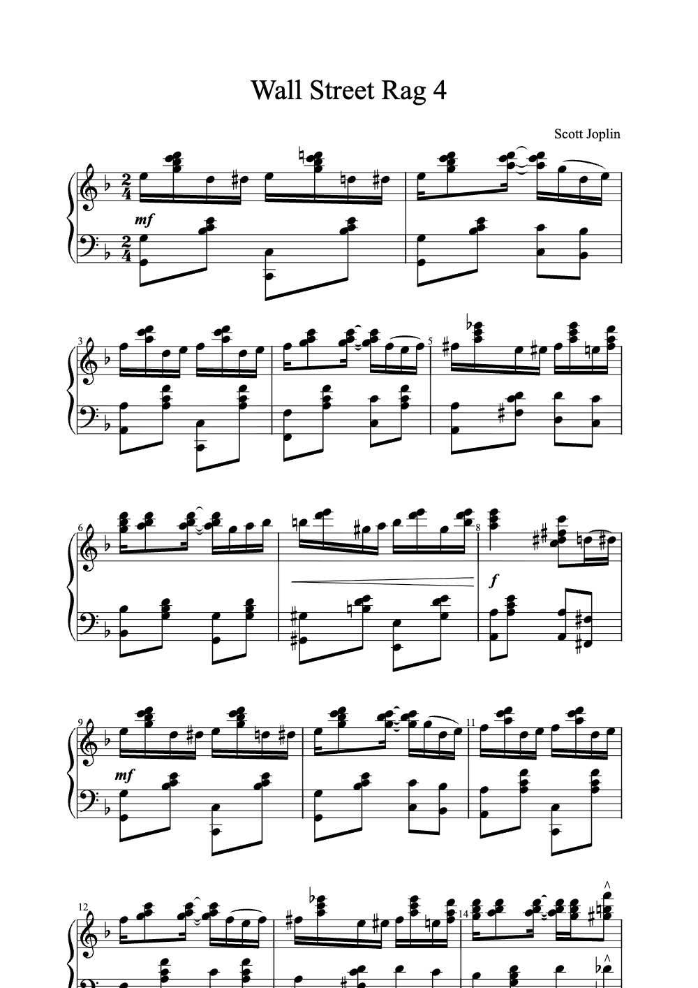 Sheet music preview for Wall Street Rag