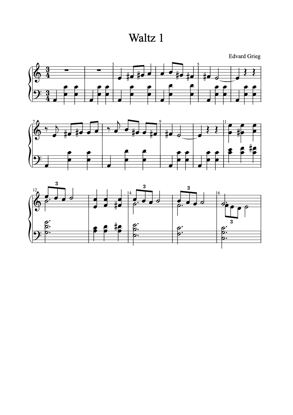 Sheet music preview for Waltz 1