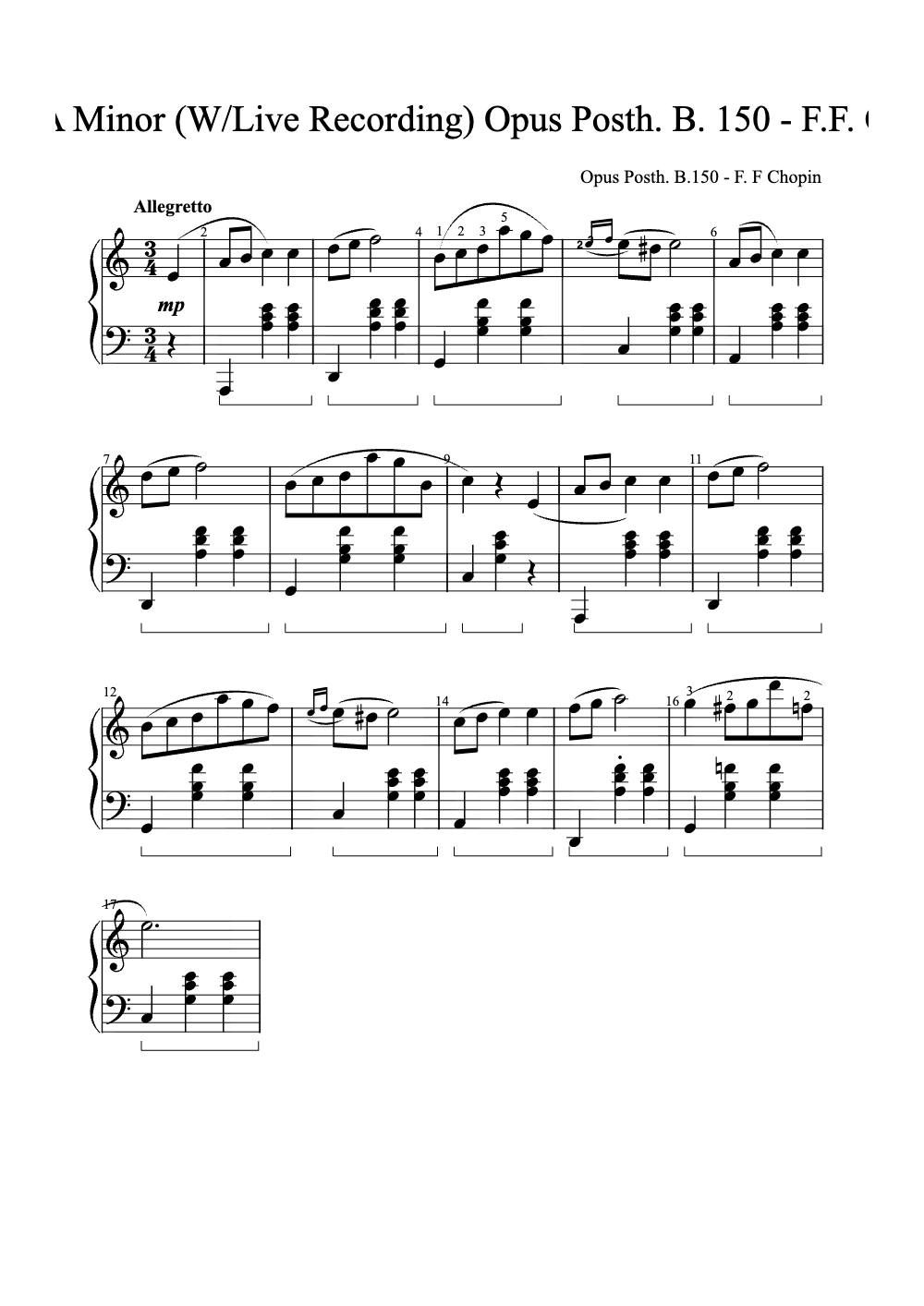 Sheet music preview for Waltz in A Minor