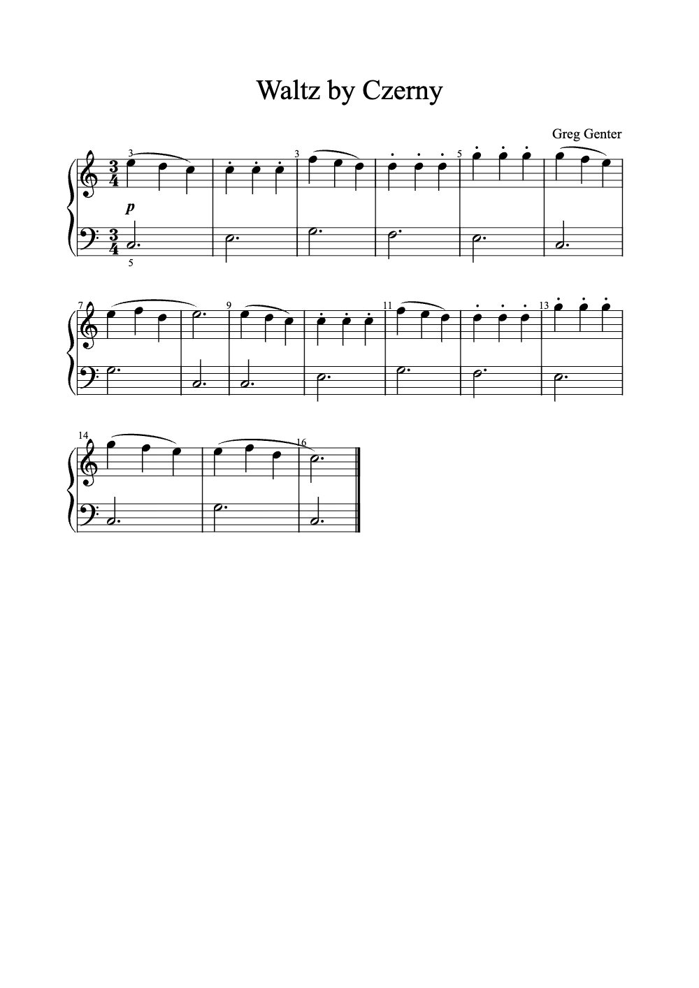 Sheet music preview for Waltz by Czerny