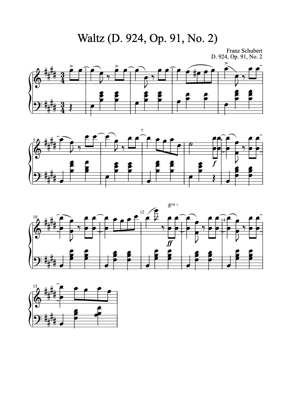 Sheet music preview for Waltz