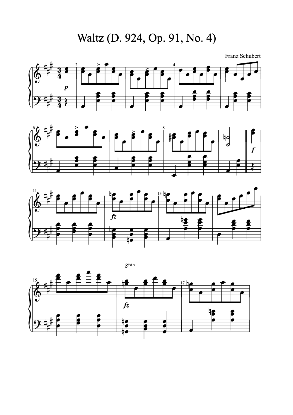 Sheet music preview for Waltz (D. 924, Op. 91, No. 4)