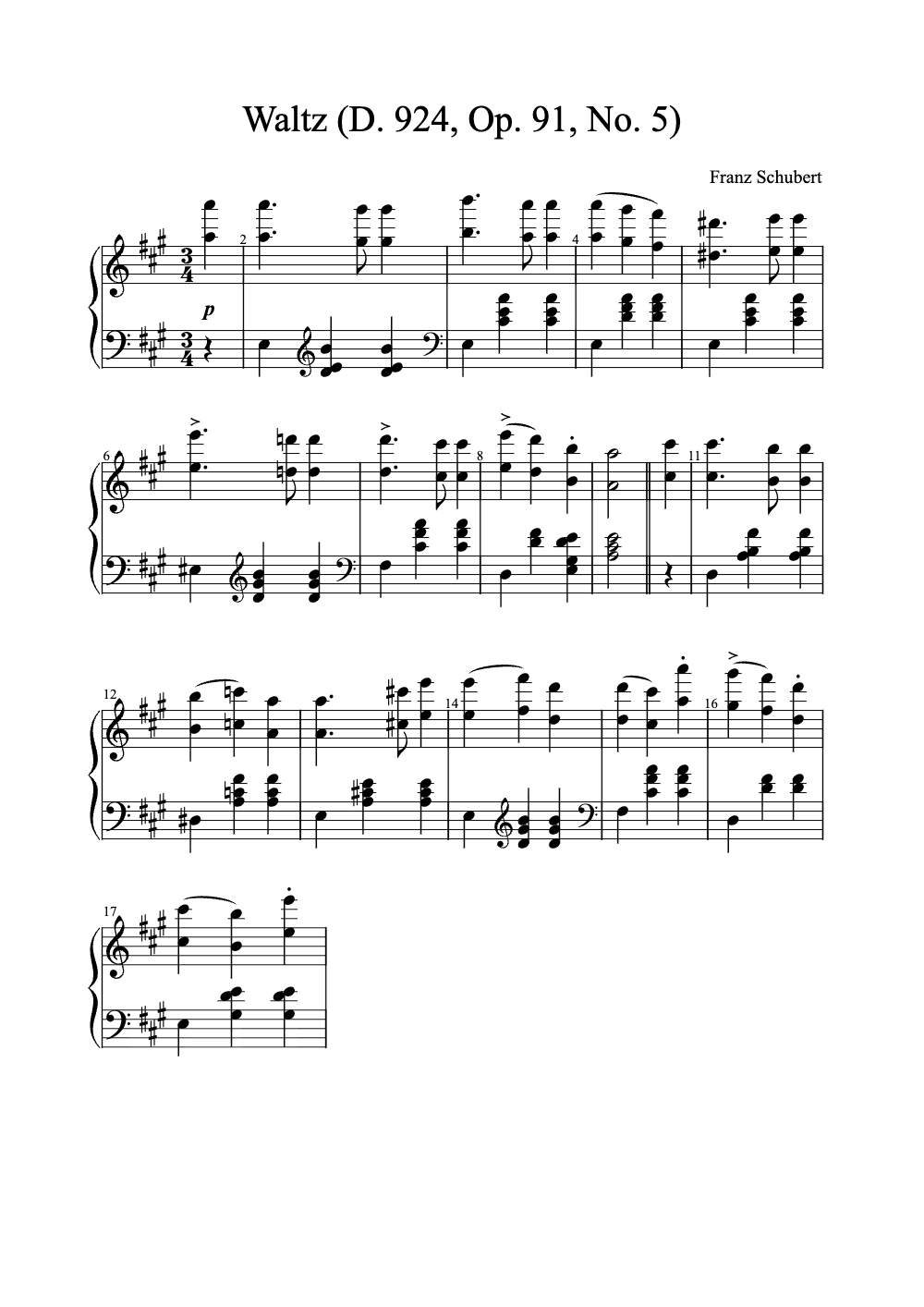 Sheet music preview for Waltz (D. 924, Op. 91, No. 5)